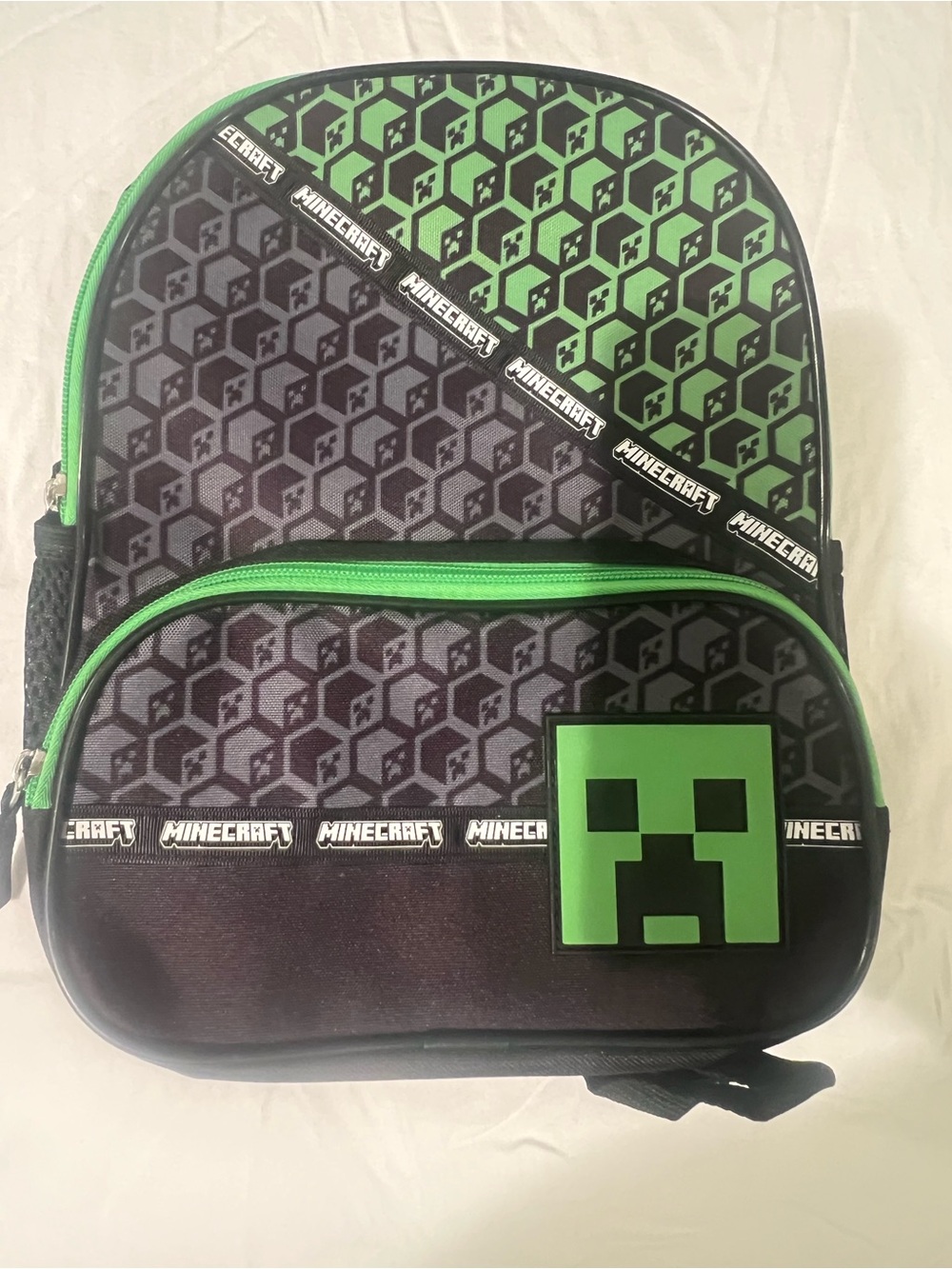 Kids Black & Green Backpack with Creeper Patch